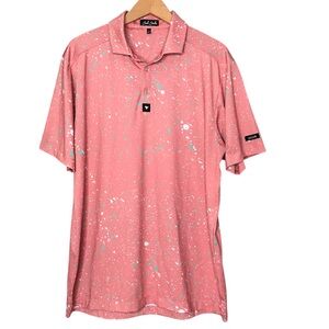 Bad Birdie Polo Golf Shirt Pink Splattered Paint Splash Short Sleeve Men's Large